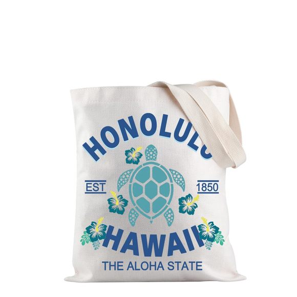 Honolulu Hawaii Est 1850 The Aloha State Tote Bag Hibiscus Flower Gift Hawaii : - Picture 1 of 7
